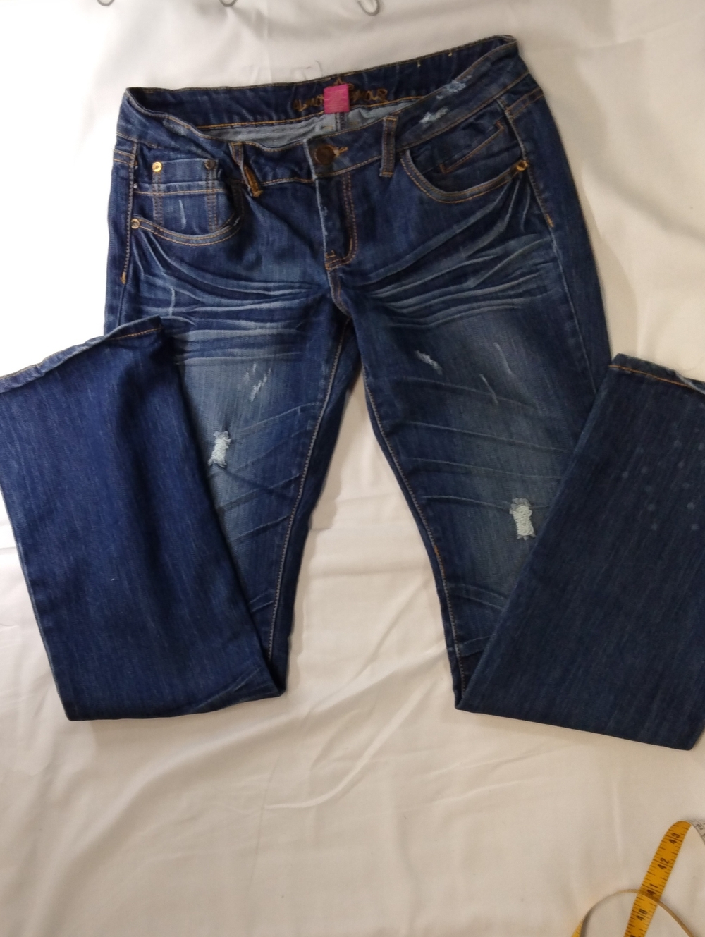 Women’s Distressed Dark Blue Straight Leg Jeans 11